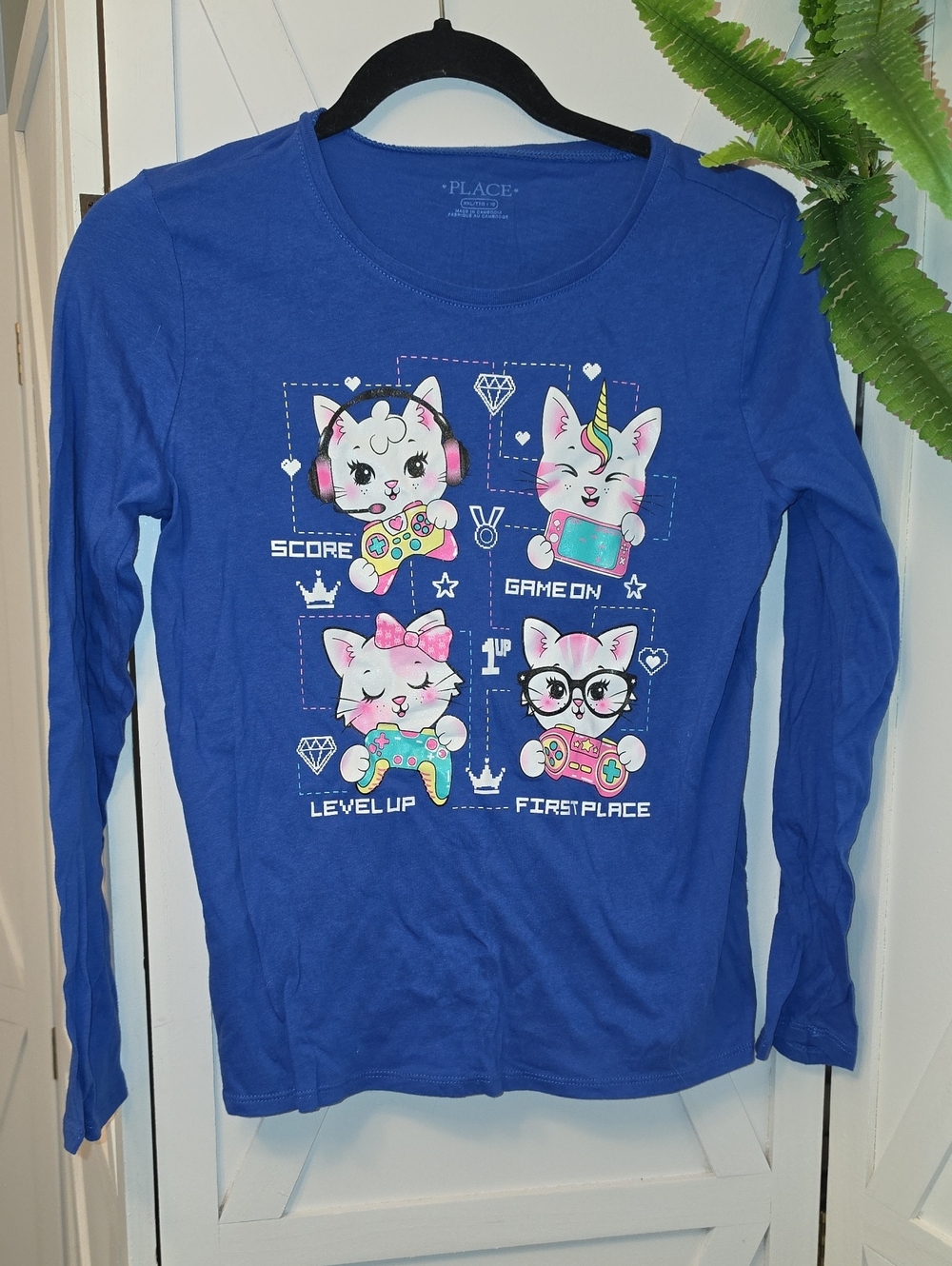 New, The Children's Place Blue Long-Sleeve Gaming Cats Graphic Tee